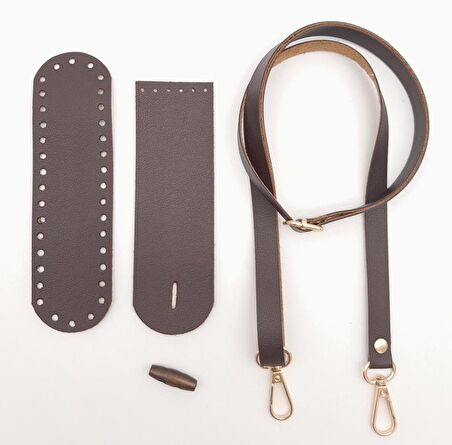 Suni Deri Ahşap Düğmeli Mini Bag Cep Telefonu Seti Kahverengi Light Gold Metalli