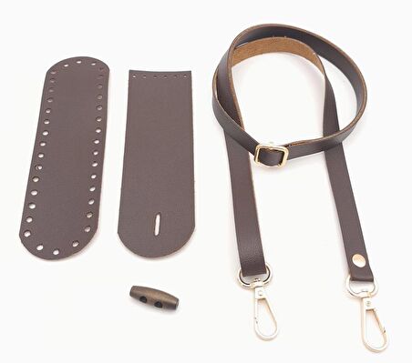 Suni Deri Ahşap Düğmeli Mini Bag Cep Telefonu Seti Kahverengi Light Gold Metalli