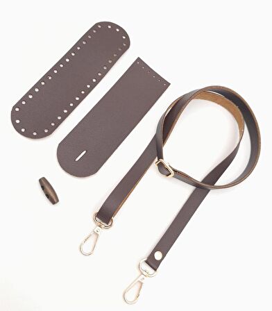 Suni Deri Ahşap Düğmeli Mini Bag Cep Telefonu Seti Kahverengi Light Gold Metalli