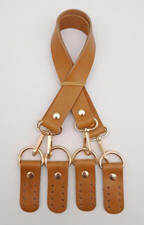 Gerçek Deri 55 Cm Misu Model Çift Sap Açık Taba Renk Light Gold Metal