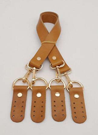 Gerçek Deri 55 Cm Misu Model Çift Sap Açık Taba Renk Light Gold Metal
