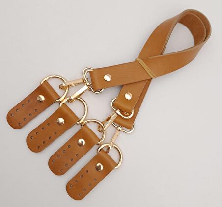 Gerçek Deri 55 Cm Misu Model Çift Sap Açık Taba Renk Light Gold Metal
