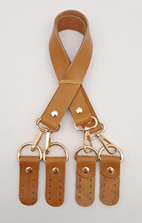 Gerçek Deri 55 Cm Misu Model Çift Sap Açık Taba Renk Light Gold Metal