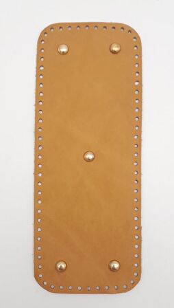 Gerçek Deri Açık Taba 30x12 cm Dikdörtgen Light Gold Metalli Çanta Tabanı