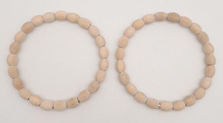 12 cm Oval Ahşap Boncuklu Bilezik Model Ham Ahşap Çift Sap