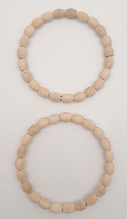 12 cm Oval Ahşap Boncuklu Bilezik Model Ham Ahşap Çift Sap