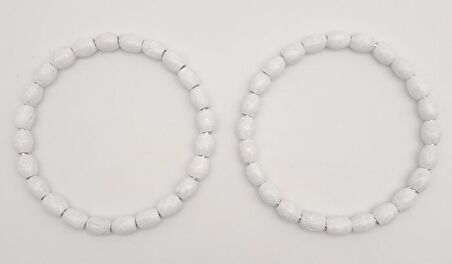 12 cm Oval Ahşap Boncuklu Bilezik Model Beyaz Renk Çift Sap