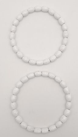 12 cm Oval Ahşap Boncuklu Bilezik Model Beyaz Renk Çift Sap