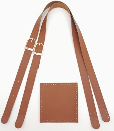 Suni Deri Cepli Ayarlanabilir Çift Saplı Çanta Seti Taba Light Gold Metalli