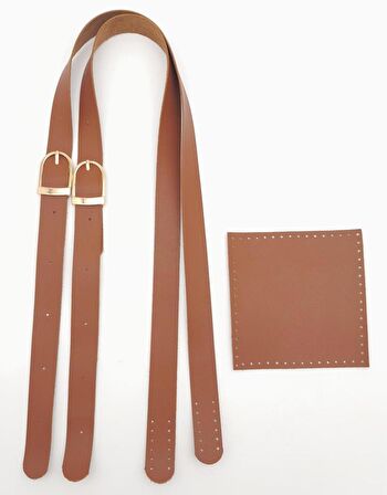 Suni Deri Cepli Ayarlanabilir Çift Saplı Çanta Seti Taba Light Gold Metalli