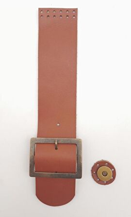 25x5 cm Taba Renk Gerçek Deri Düz Çanta Kapağı Antik Metalli