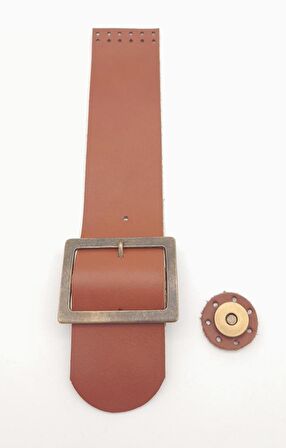 25x5 cm Taba Renk Gerçek Deri Düz Çanta Kapağı Antik Metalli