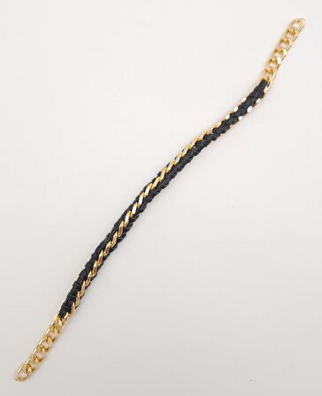 40 cm Derili Zincir Siyah Renk Light Gold Metalli