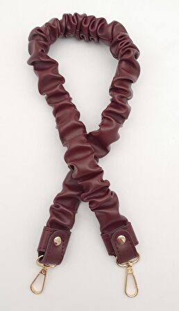 70 cm Büzgü Model Suni Deri Bordo Renk Çanta Sapı Light Gold Metalli