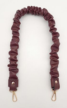 70 cm Büzgü Model Suni Deri Bordo Renk Çanta Sapı Light Gold Metalli