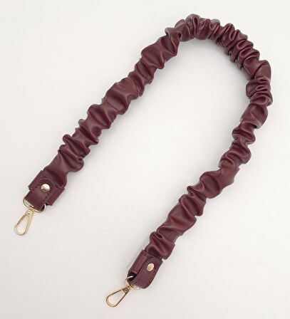 70 cm Büzgü Model Suni Deri Bordo Renk Çanta Sapı Light Gold Metalli