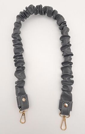 70 cm Büzgü Model Suni Deri Gri Renk Çanta Sapı Light Gold Metalli