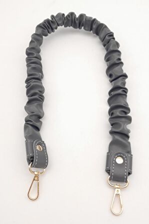 70 cm Büzgü Model Suni Deri Gri Renk Çanta Sapı Light Gold Metalli