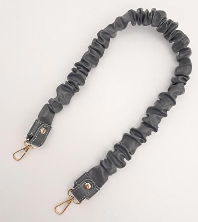 70 cm Büzgü Model Suni Deri Gri Renk Çanta Sapı Light Gold Metalli