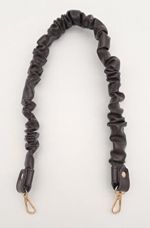 70 cm Büzgü Model Suni Deri Koyu Kahverengi Çanta Sapı Light Gold Metalli