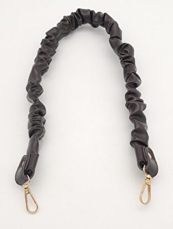 70 cm Büzgü Model Suni Deri Koyu Kahverengi Çanta Sapı Light Gold Metalli