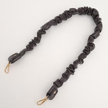 70 cm Büzgü Model Suni Deri Koyu Kahverengi Çanta Sapı Light Gold Metalli