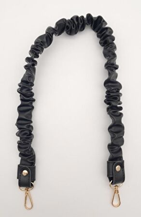 70 cm Büzgü Model Suni Deri Siyah Renk Çanta Sapı Light Gold Metalli