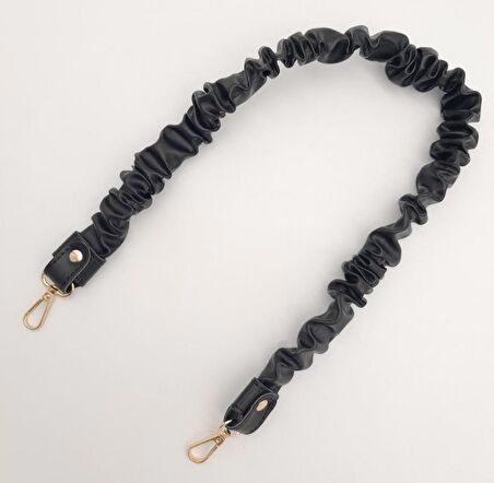 70 cm Büzgü Model Suni Deri Siyah Renk Çanta Sapı Light Gold Metalli