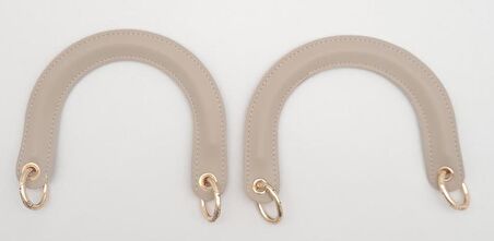 Oval Yaylı Halkalı Kapsüllü Suni Deri Bej Renk Tutma Sapı Light Gold Metalli