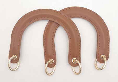 Oval Yaylı Halkalı Kapsüllü Suni Deri Taba Renk Tutma Sapı Light Gold Metalli