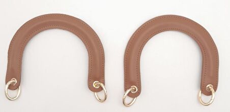 Oval Yaylı Halkalı Kapsüllü Suni Deri Taba Renk Tutma Sapı Light Gold Metalli