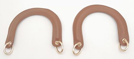 Oval Yaylı Halkalı Kapsüllü Suni Deri Taba Renk Tutma Sapı Light Gold Metalli