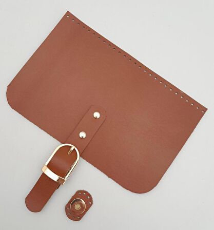 22x24 cm Gerçek Deri Taba Renk Çanta Kapağı Light Gold Metalli