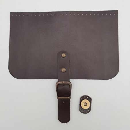 22x24 cm Gerçek Deri Koyu Kahverengi Çanta Kapağı Antik Metalli