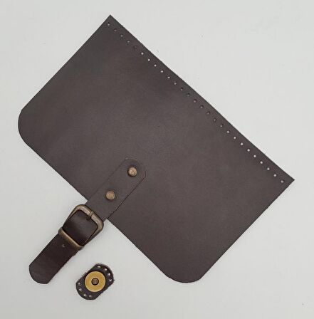 22x24 cm Gerçek Deri Koyu Kahverengi Çanta Kapağı Antik Metalli