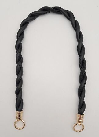 Siyah 10 mm Suni Deri İpli Çanta Sapı Light Gold Metalli