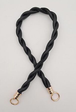 Siyah 10 mm Suni Deri İpli Çanta Sapı Light Gold Metalli
