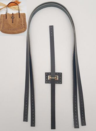 Gerçek Deri Köprü Kilitli Çanta Seti Siyah Renk Light Gold Metalli