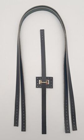 Gerçek Deri Köprü Kilitli Çanta Seti Siyah Renk Light Gold Metalli