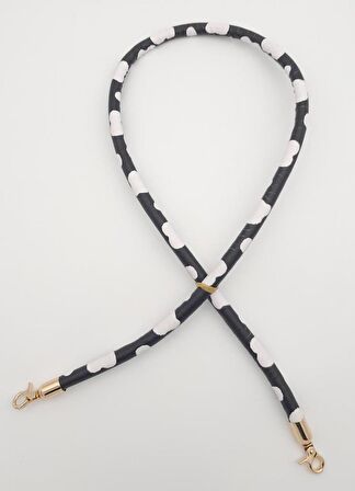 Suni Deri Kordon Çanta Sapı Siyah Beyaz Leopar Light Gold Metalli