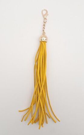 Süet Nubuk Deri Kovanlı Uzun Püskül Hardal Renk Light Gold Metalli