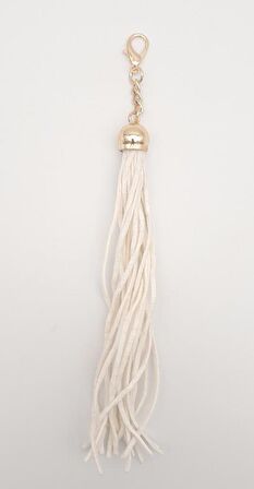 Süet Nubuk Deri Kovanlı Uzun Püskül Beyaz Renk Light Gold Metalli