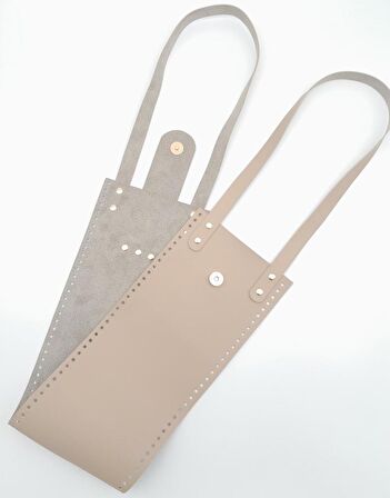 Suni Deri Kova Model Bej Renk Çanta Deri Seti Light Gold Metal