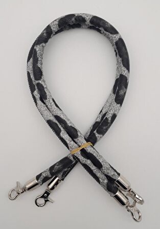 Çift Kordon Çanta Sapı Gri Siyah Leopar Gümüş Metalli