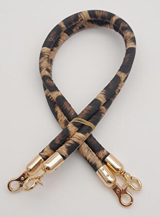Çift Kordon Çanta Sapı Leopar Light Gold Metalli