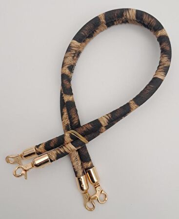 Çift Kordon Çanta Sapı Leopar Light Gold Metalli