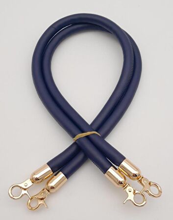 Çift Kordon Çanta Sapı Lacivert Renk Light Gold Metalli