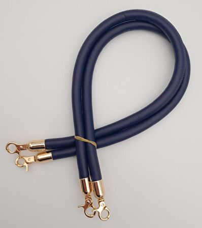 Çift Kordon Çanta Sapı Lacivert Renk Light Gold Metalli