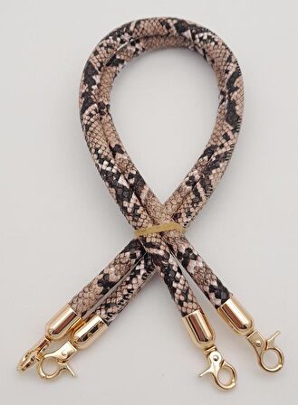 Çift Kordon Çanta Sapı Yılan Derisi Desen Light Gold Metalli