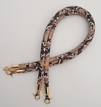 Çift Kordon Çanta Sapı Yılan Derisi Desen Light Gold Metalli